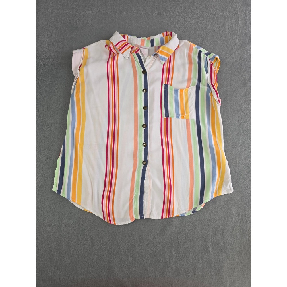 Colorful Vertical Striped Rainbow Button Front Blouse No‎ Boundaries Medium